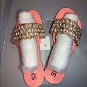 Elegant Pearl Embellished Pink Sandals